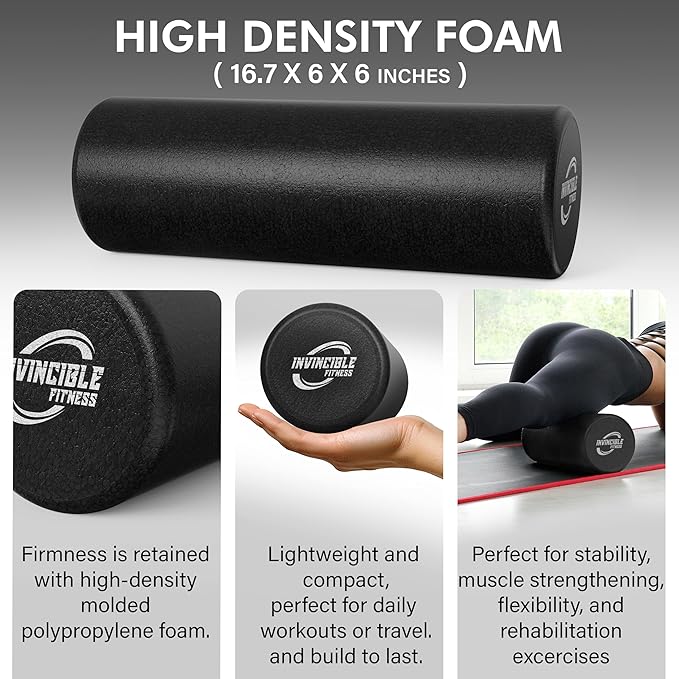 Invincible Fitness EPP Foam Roller for Deep Tissue Massage – Enhance Recovery, Relieve Pain, and Boost Mobility for a Stronger, Healthier You (Black)