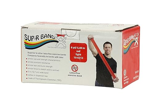 FEI 10-6312 CanDo Sup-R Latex Free Exercise Band, 6 yd Roll, Red, Light