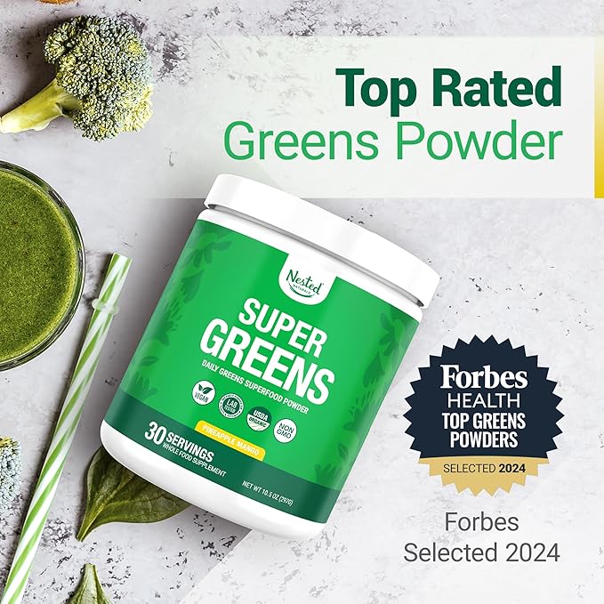 Super Greens Daily Greens Superfood Powder - Certified USDA Organic Green Powder w/20+ Whole Foods, Spirulina, Wheat & Barley Grass - Probiotics, Fiber & Enzymes - Pineapple Mango, 30 Servings