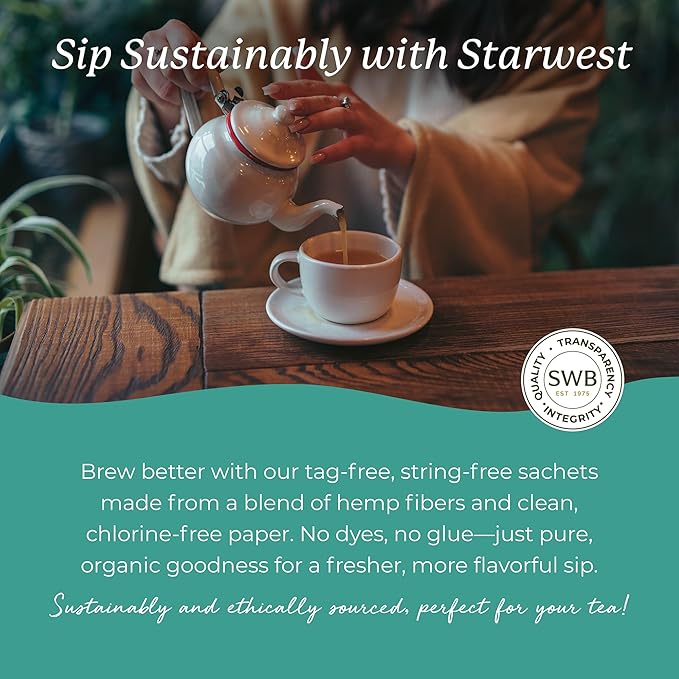 Starwest Botanicals Organic Spearmint Leaf Tea - Caffeine Free Herbal Tea, Promotes Calm, USDA Organic Spearmint Leaf, String Free Sachets, Non GMO - 20 Tea Bags