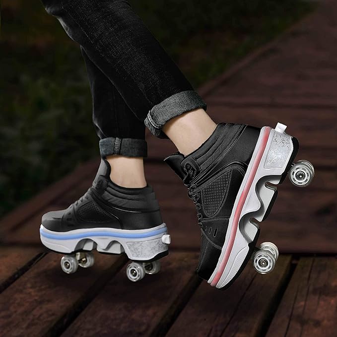 Double-Row Deform Wheel Automatic Walking Shoes Invisible Deformation Roller Skate 2 in 1 Removable Pulley Skates Skating Parkour