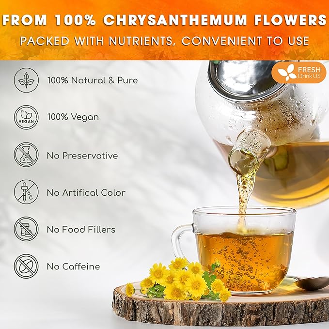FreshDrinkUS, Premium 5oz Chrysanthemum Flowers, 100% Natural & Pure Chrysanthemum Flower Dried, Chrysanthemum Herbal Tea, No Additives, No Caffeine, Vegan
