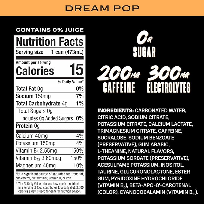 PRIME Energy DREAMPOP, Zero Sugar Energy Drink, 200mg Caffeine and 300mg of Electrolytes for Hydration, for Hydration, Vegan, Gluten Free,16 Fluid Ounce, 12 Pack