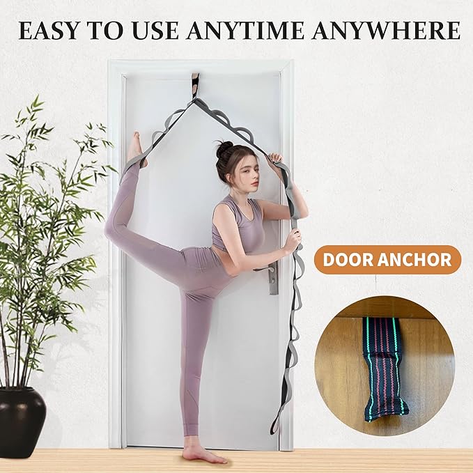 Stretching Strap Yoga Strap, 10 Loops Non-Elastic Stretch Bands Helps Women and Men Improve Flexibility for Home Workout, Physical Therapy, Pilates, Exercise, Dance, Comes with Door Anchor
