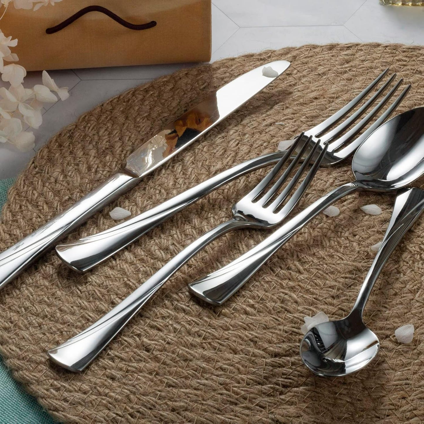 Alata Alice 20-Piece Silverware Set Stainless Steel Flatware Set,Service for 4,Mirror Polished Cutlery Set,Dishwasher Safe