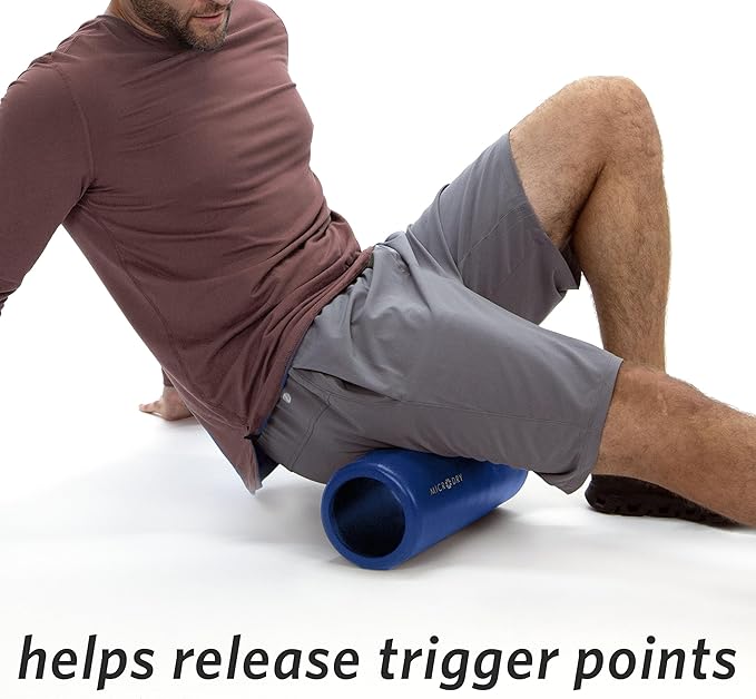 MICRODRY Deluxe Fitness Foam Back Roller for Muscle Relief, Roller for Yoga, Stretching, Deep Tissue Firm Massage & Trigger Point Release, Exercise Workout at Home or Gym, 13x5.3, Blue