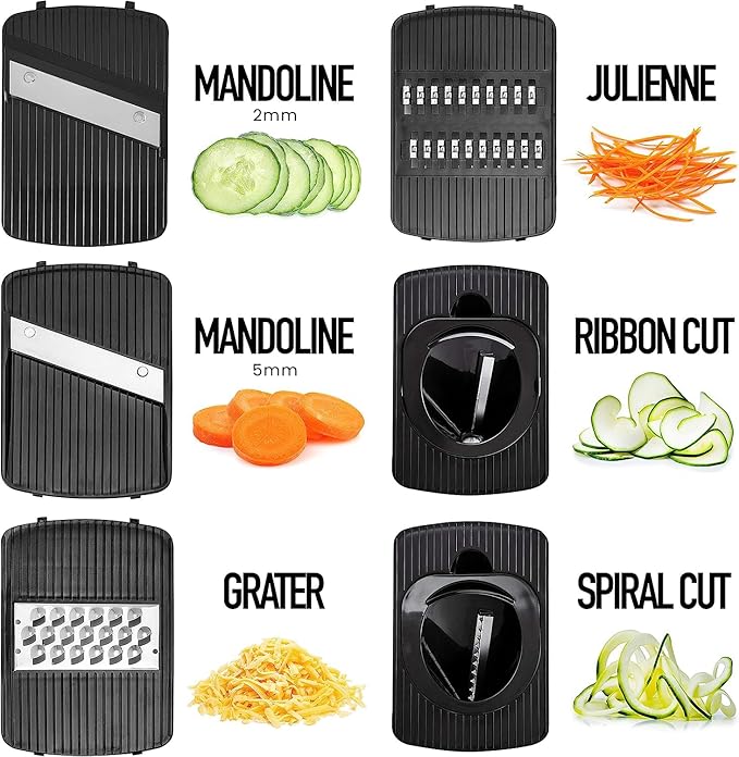 Fullstar Mandoline Slicer for Kitchen, Fruit Cutter, Cheese Grater, Cucumber Slicer, Veggie Spiralizer, Food Cutter & Kitchen Gadgets with Safety Glove (6 in 1, White)