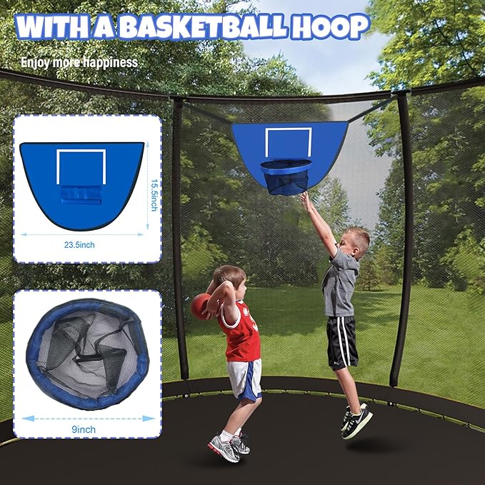 Trampoline 8FT 10FT 12FT 14FT 16FT, Outdoor Trampolines for Kids and Adults, Recreational Trampoline with Enclosure Net & Ladder, Round Trampoline ASTM Approved, 400/450LBS Weight Capacity