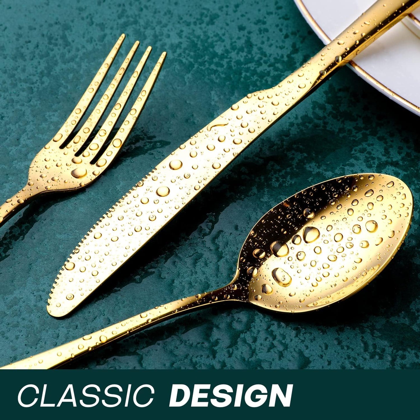 Gold Silverware Set, OGORI 24-Piece Gold Forged Stainless Steel Flatware Set, Service of 6