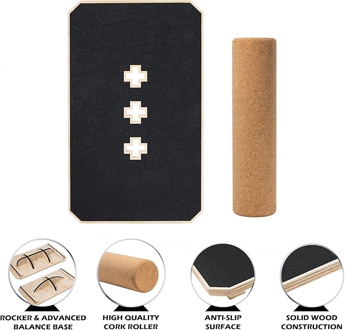 Multi-Optional Wooden Balance Board for all kind of balance tranning, Extra-Large Anti-Slip Wobble, Rocker and Plank Board for Balance and Core Training, Balancing Board for Under Desk
