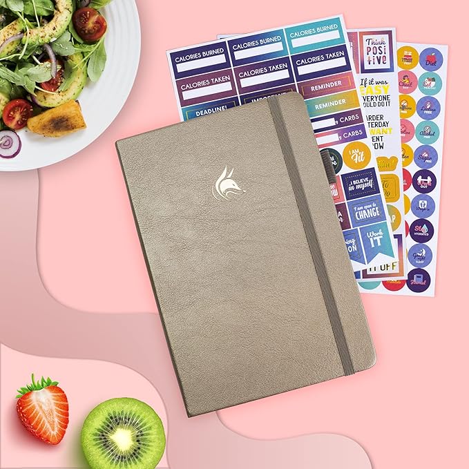 Clever Fox Wellness Planner - Weekly & Daily Health and Wellness Log, Food Journal & Meal Planner Diary for Calorie Counting, Notebook for Medical Condition Tracking, A5-Sized - Pearl