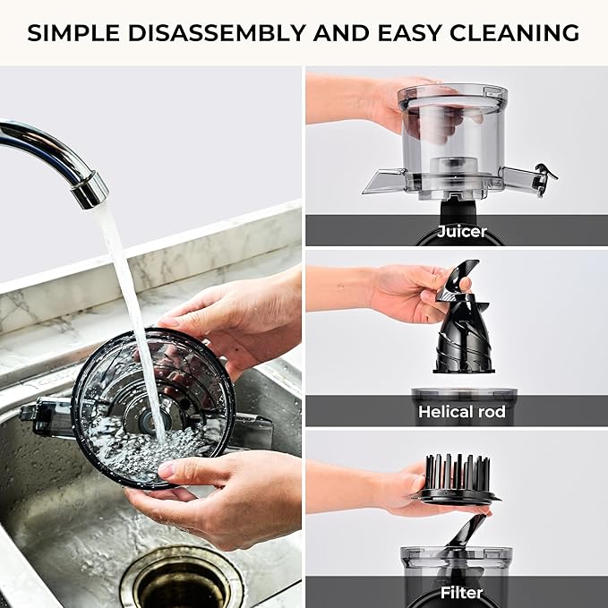 SUSTEAS Cold Press Juicer, 300W, 5.3" Large Feed Chute, 1.5L Capacity, Automatic Feeding, High Yield, Easy to Clean, Ideal for Whole Fruits & Vegetables, Black