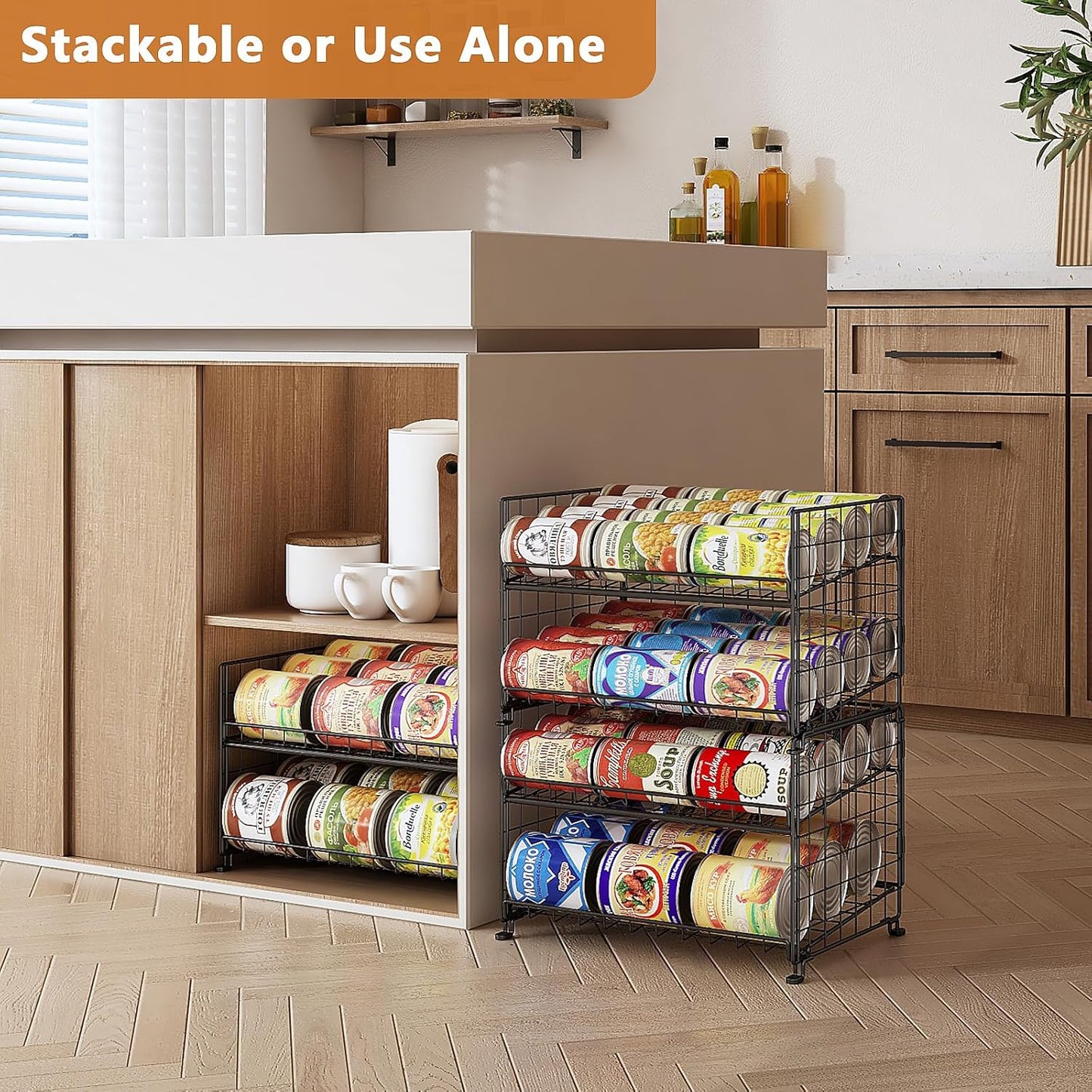 JKsmart Adjustable Can Rack Organizer, Stackable Can Storage for Kitchen Pantry Cabinet, 2-Tier Can Holders for Food, Multifunctional Can Dispenser for Snacks Soda-3 Pack