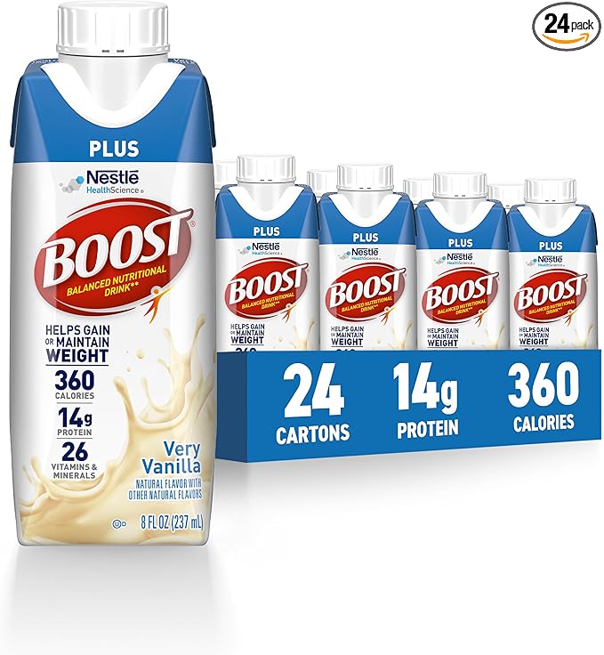 BOOST Plus Nutritional Drink, Very Vanilla, 8 fl oz (Pack of 24)