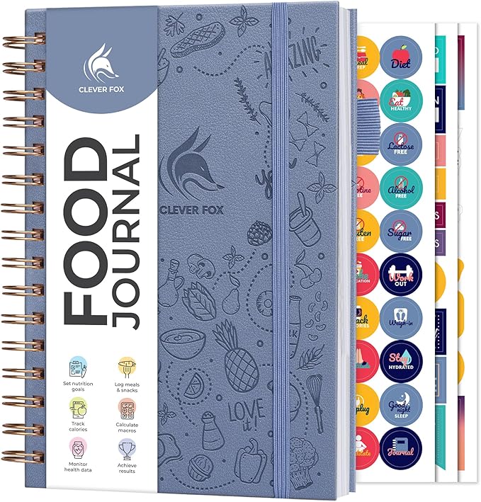 Clever Fox Food Journal Spiral - Daily Food Diary, Meal Prep Planner to Track Calories & Nutrients, Weight Loss Tracker Notebook (Windy Blue)