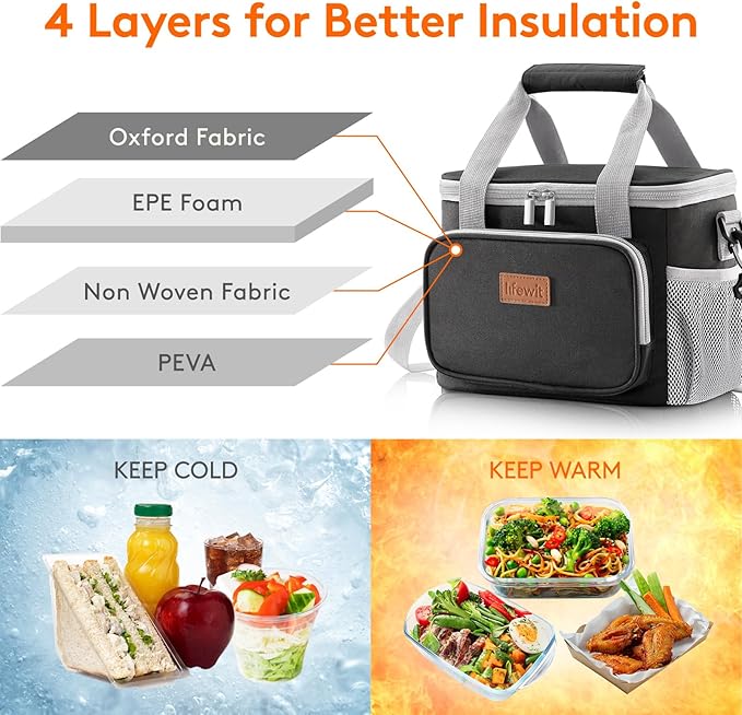Lifewit Medium Lunch Bag Insulated Lunch Box Soft Cooler Cooling Tote for Adult Men Women, Gray and Black 12-Can (9L)