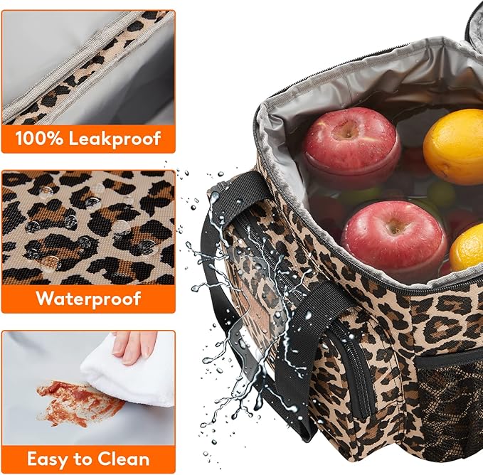 Lifewit Medium Lunch Bag Insulated Lunch Box Soft Cooler Cooling Tote for Adult Men Women, Leopard 12-Can (9L)