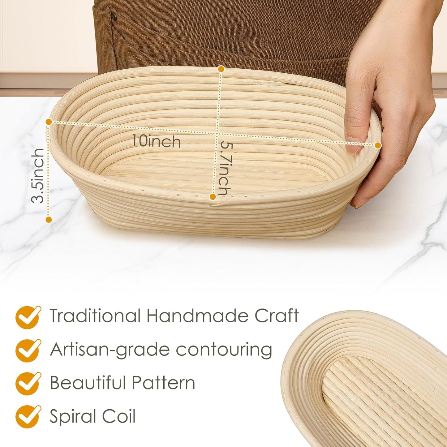 2PCS Banneton Bread Proofing Basket - 10 Inch Oval Banneton Basket and Linen Liner，Sourdough Bread Baking Supplies