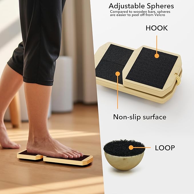 Single Leg Balance Board - Ankle Strengthener for Sprained, Wood Foot Trainer with non-slip pads for Plantar Fasciitis Relief, Posture Correction, Calf Stretching and Balance