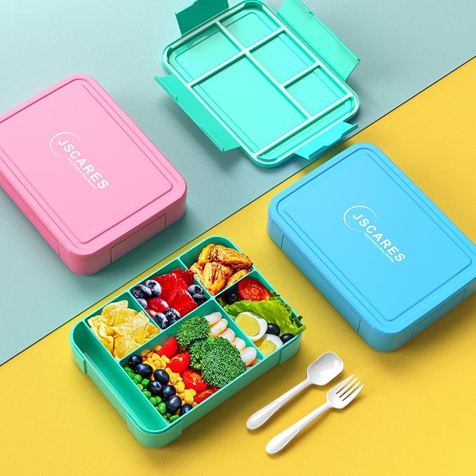 Bento Box Adult Lunch Box, Bento Box Lunch Box Snack Containers for Kid/Adult/Toddler, 6 Compartment Bento Lunch Box for Kids,Microwave & Dishwasher & Freezer Safe(Green)