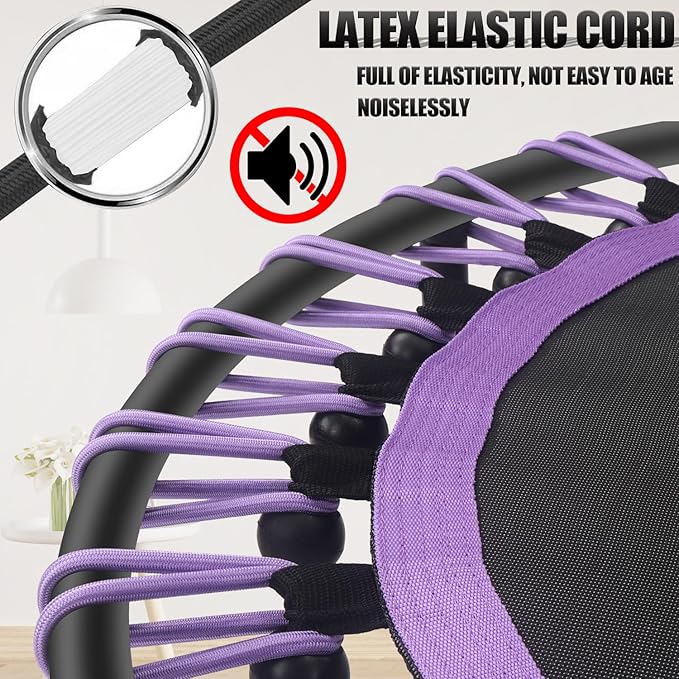 Newan 40" Silent Mini Trampoline with Adjustable Handle Bar Fitness Trampoline Bungee Rebounder Jumping Cardio Trainer Workout for Adults - Max Limit 330 lbs