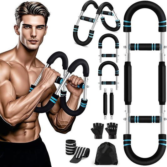 Twister Arm Trainer,40-100lb Adjustable Power Twister Bar with Fingerless Tactical Gloves, Strap Wrist Brace, Drawstring Backpack, Portable Detachable Body Fitness Equipment for Home & Gym