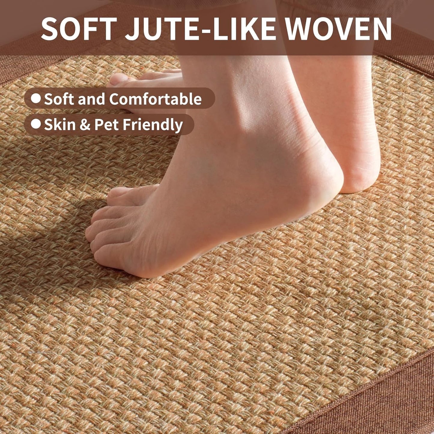 Kitchen Rugs Non Slip Washable, Super Absorbent Kitchen Mats for Floor, Rubber Backing Jute-Like Braid Kitchen Sink Mat Runner Rug Standing Floor Mat, Easy to Clean, Brown 17"x47"