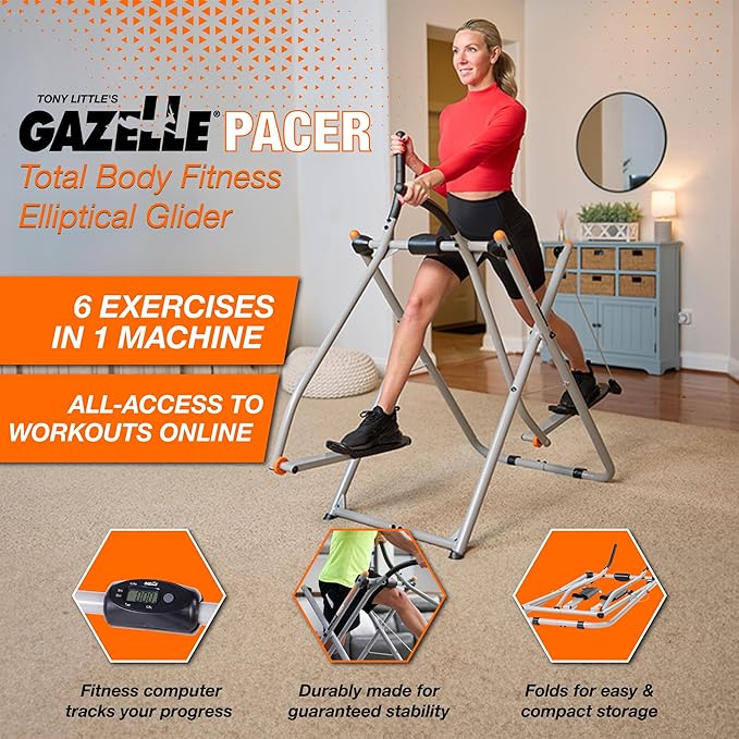 Gazelle Tony Little Total Body Fitness Workout Exercise Elliptical Glider Supports 250-300lbs with Low-Impact Design for Home Gym