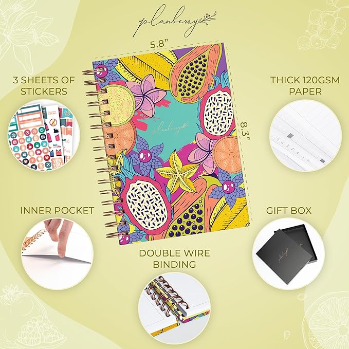 PLANBERRY Food Journal Premium – Nutrition Planner – Diet & Calorie Tracker – Meal & Exercise Diary – Weight Loss Journal (Exotic Cocktail)