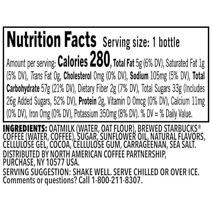 Starbucks Oatmilk Frappuccino, Coffee Drink, Dark Chocolate Brownie Oat Milk, 13.7 fl oz Bottles, Iced Coffee (Pack of 12)