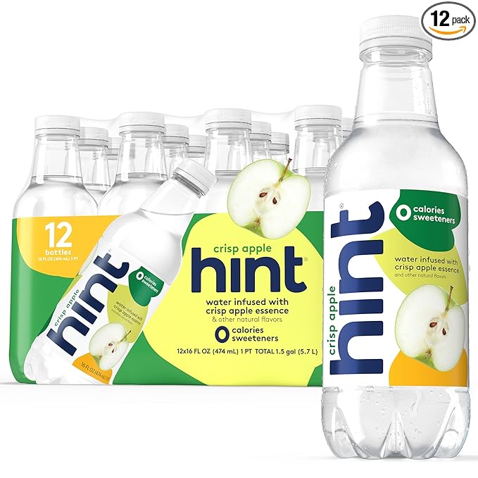 Hint Fruit-Infused Bottled Water, Crisp Apple - Sugar Free Flavored Water with Zero Calories, Naturally Flavored, and No Artificial Sweeteners - 16 Fl Oz (Pack of 12)