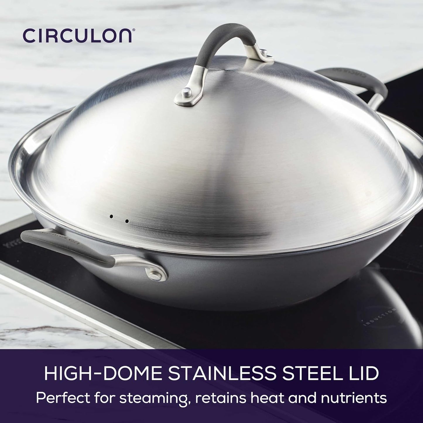 Circulon A1 Series with ScratchDefense Technology Nonstick Induction Wok with Lid, 14 Inch, Graphite