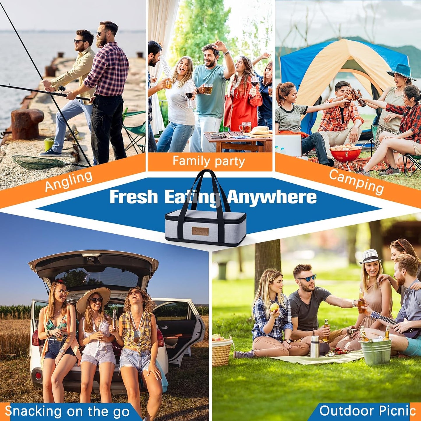 Chilled Portable Snackle Box Container with Reusable Ice Pack Bonus Insulated Bag 2Dip Container Divided Serving Tray Beach Essentials for Charcuterie Road Trip Picnic Family Party