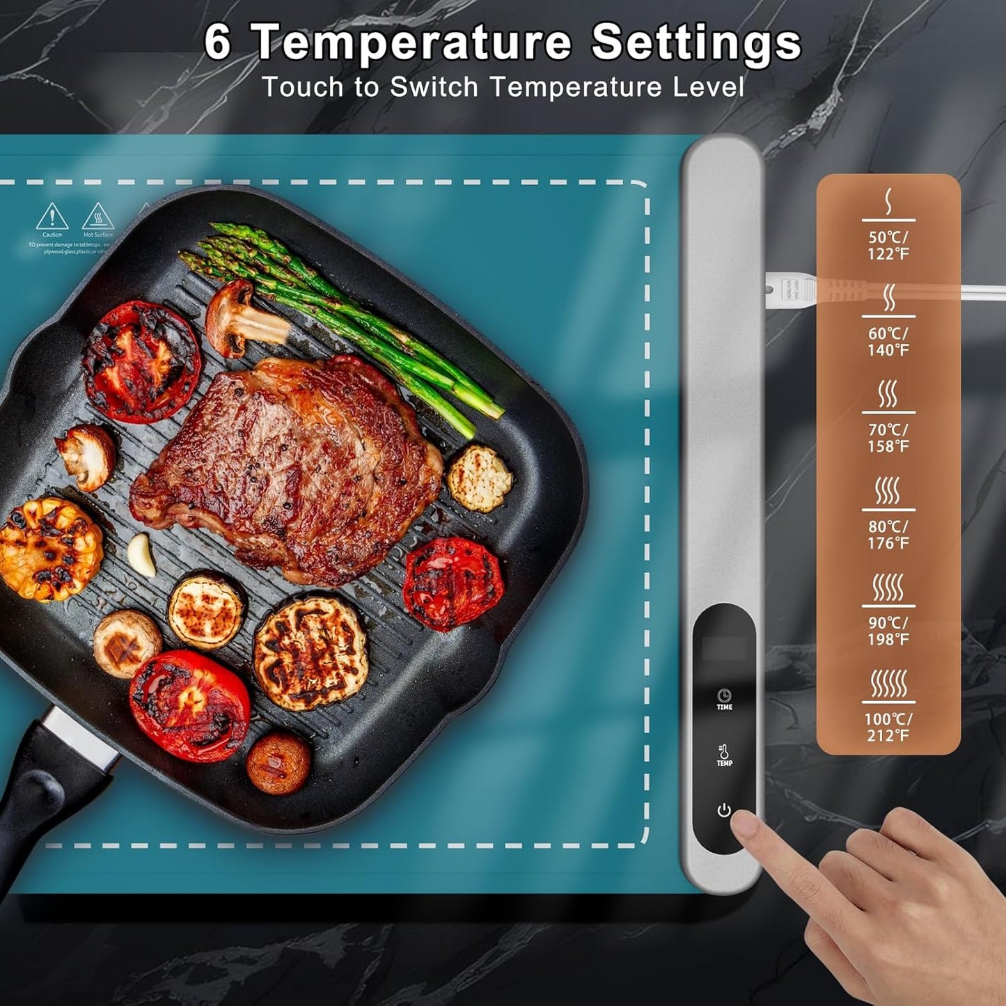 FYY Food Warming Mat - Electric Warming Tray with 6 Temperature Settings and 6 Hours Timer, Full Surface Graphene Heating Food Warmer, Premium Rollable Heating Tray for Gatherings, Parties, Dark Green
