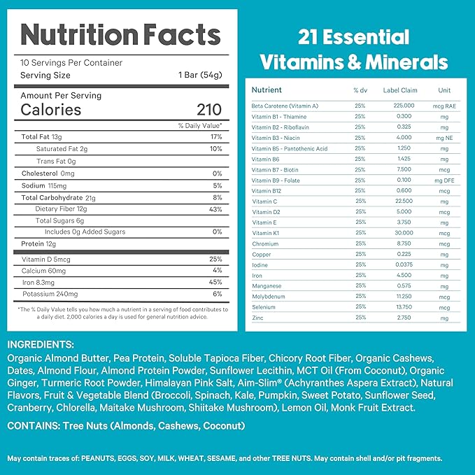 Essential Nutrition Bars by LyfeFuel | Vegan Protein Bar & Low Carb Meal Replacement for Intermittent Fasting and Hunger Control | 12g Plant-Based Protein, High Fiber, MCT Oil and 21 Organic Vitamins | No Sugar Alcohols (Lemon Ginger Tart)