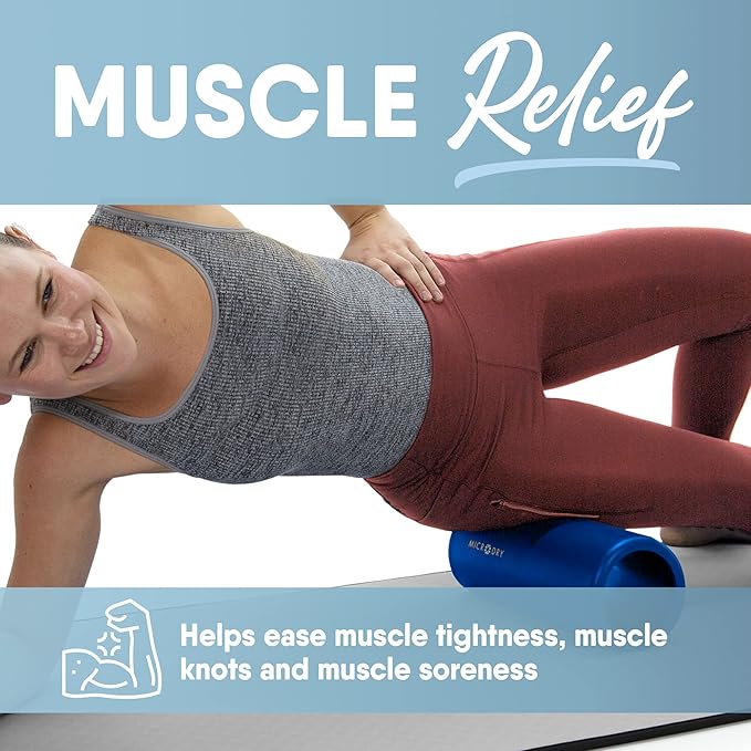 MICRODRY Deluxe Fitness Foam Back Roller for Muscle Relief, Roller for Yoga, Stretching, Deep Tissue Firm Massage & Trigger Point Release, Exercise Workout at Home or Gym, 13x5.3, Blue