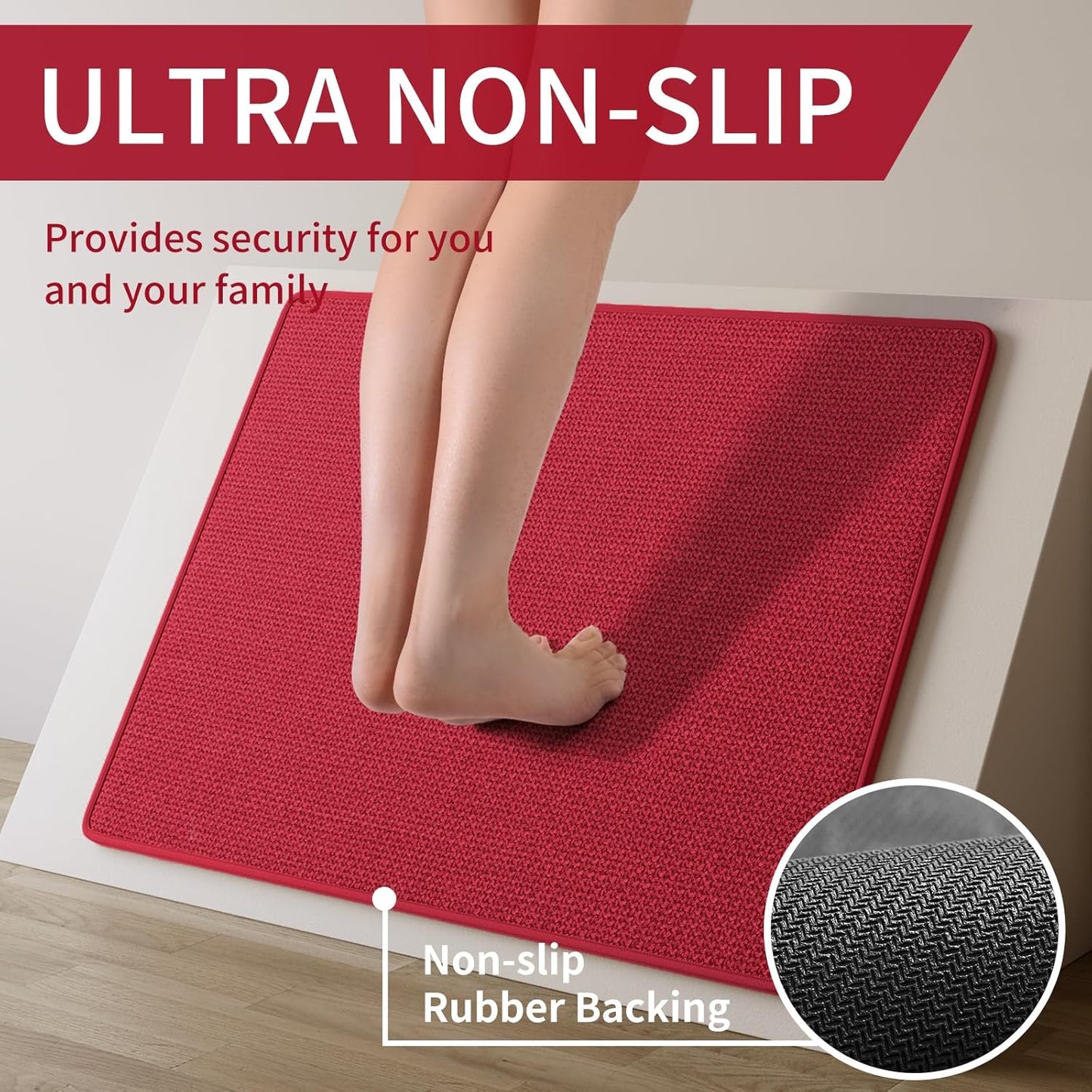 Kitchen Mats for Floor, Super Absorbent Kitchen Rugs Non Slip Washable, Soft Imitation Linen Braided Kitchen Runner Rug, Standing Mat Kitchens Sink Mat, Easy to Clean, Red 17x59