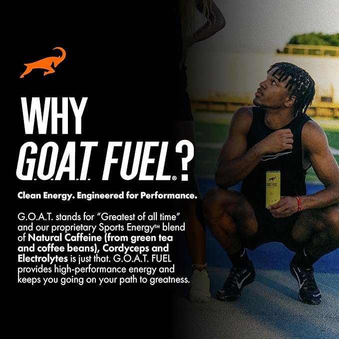 G.O.A.T. Fuel Energy Drink, Co-Founded by Jerry Rice, Natural Caffeine, Electrolytes, BCAAs, Cordyceps Mushrooms & Antioxidants, Light Carbonation Pre Workout, 12 Pack, 12 FL Oz, Peach Pineapple