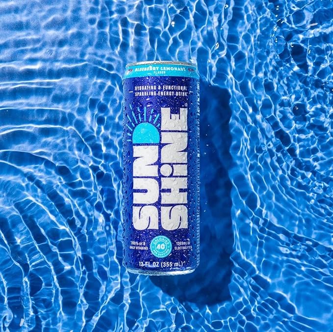 Sunshine Sparkling Energy Drink, Variety Pack with Daily Essential Vitamins, 360mg of Electrolytes, 70mg of Natural Caffeine, 12 Fl Oz (Pack of 12)