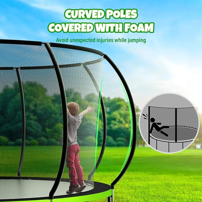 Trampoline 8FT 10FT 12FT 14FT 16FT, Outdoor Trampolines for Kids and Adults, Recreational Trampoline with Enclosure Net & Ladder, Round Trampoline ASTM Approved, 400/450LBS Weight Capacity