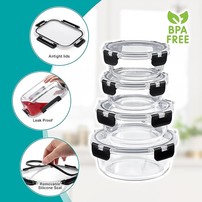 Sorbus Glass Meal Prep Containers, Dishwasher and Oven Safe Reusable Meal Prep Containers, Freezer Safe Glass Food Storage Containers with Airtight Lids