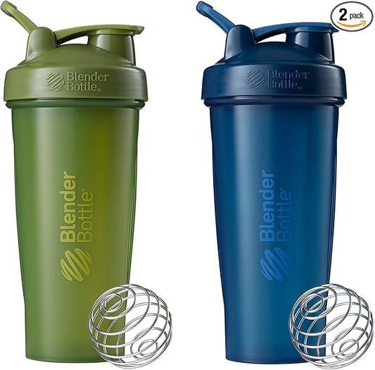 BlenderBottle Classic Shaker Bottle Perfect for Protein Shakes and Pre Workout, 28-Ounce (2 Pack), Moss and Navy