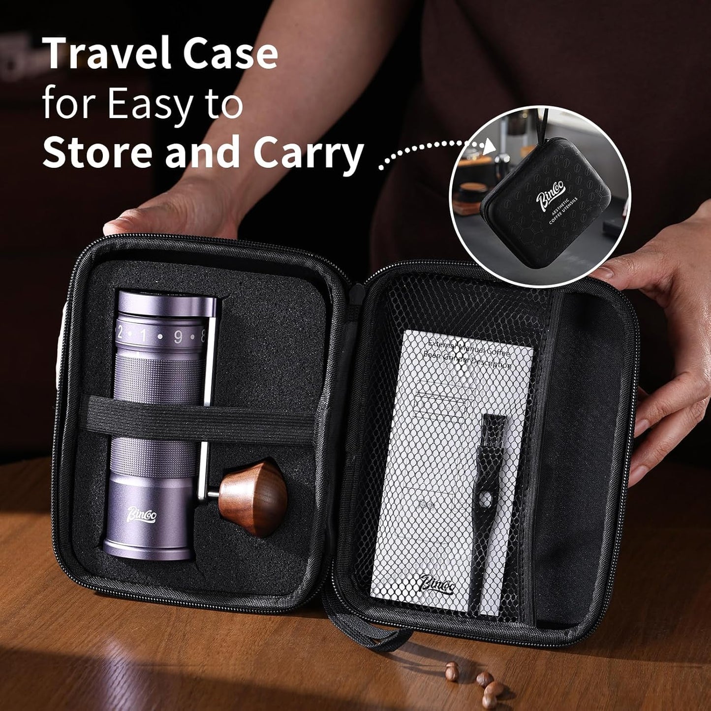 Manual Coffee Grinder with Foldable Handle, Conical Burr Coffee Grinder with 20g Capacity, Adjustable External Grind Setting for Travel,Camping,Home