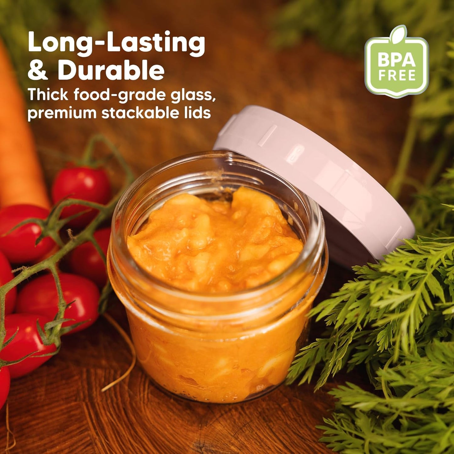 KeaBabies 12pk 4oz Glass Baby Food Containers with Lids - Leak-Proof, Microwavable Small Glass Jars, Baby Purees & Toddler Snack Storage Containers, BPA-Free, Dishwasher & Freezer Safe (Roseate)