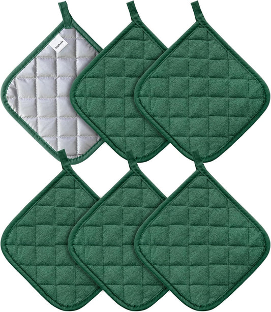 Joyhalo 6 Pack Pot Holders for Kitchen,Cotton Oven Holder with Great Heat Resistance,Non Slip Hot Pads for Kitchen Clearance,Dark Green