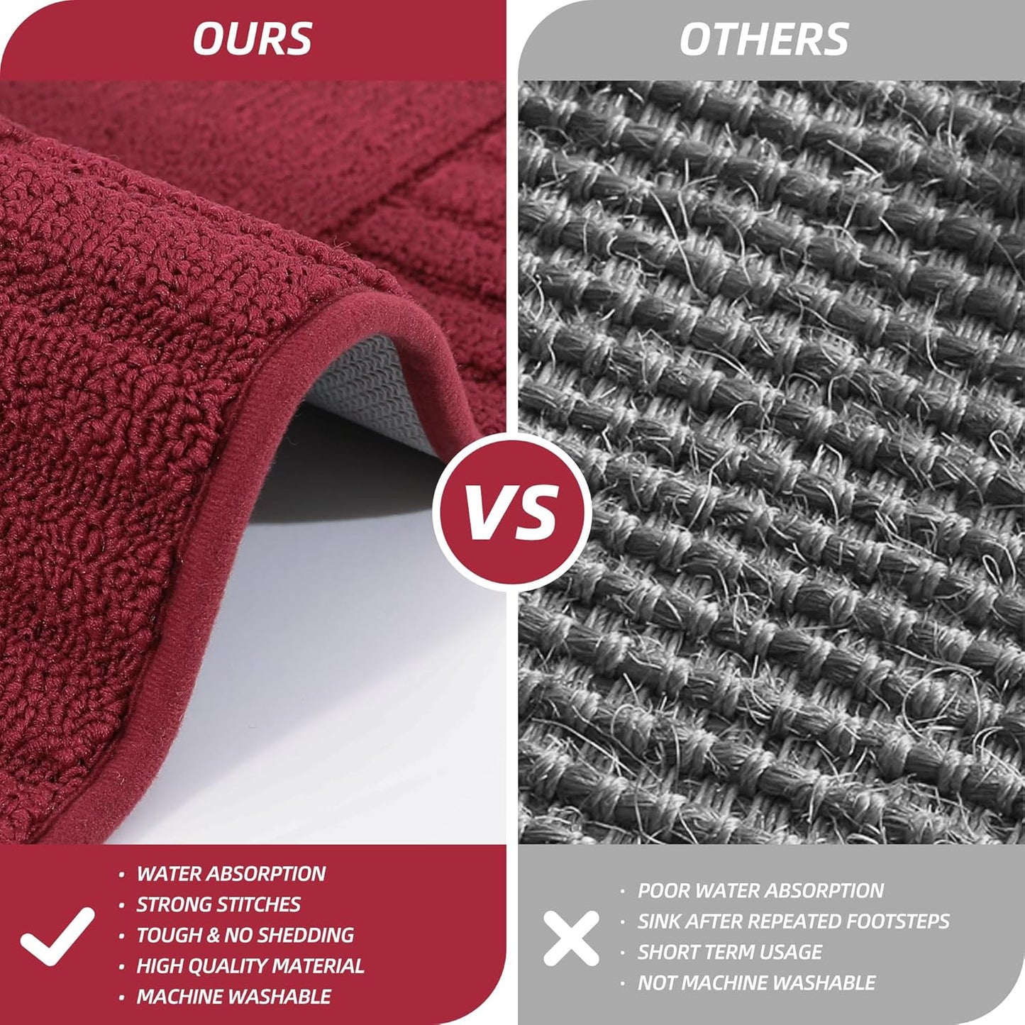 BEQHAUSE-Kitchen-Rugs-and-Mats [2PCS] Non Slip Kitchen Mats for Floor,Machine Washable Burgundy Red Kitchen Rugs,Polypropylene Kitchen Floor Mat with TPR Backing 20x30inch/20x48inch