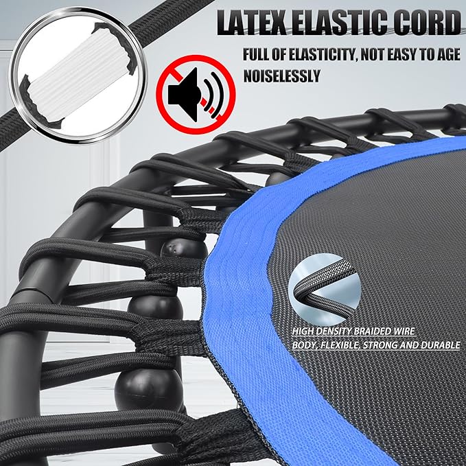 Newan 40" Silent Mini Trampoline with Adjustable Handle Bar Fitness Trampoline Bungee Rebounder Jumping Cardio Trainer Workout for Adults - Max Limit 330 lbs