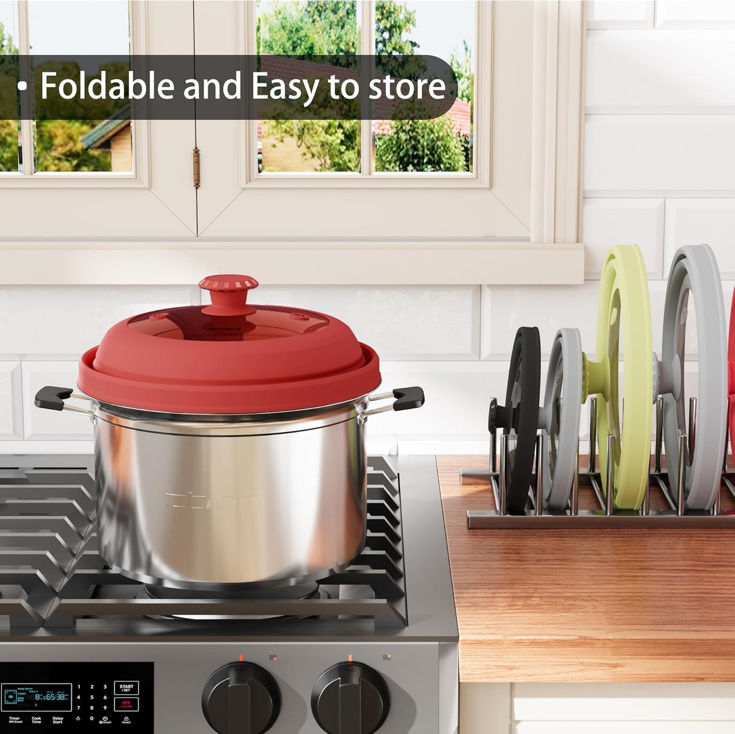 Collapsible Microwave Splatter Cover - Vented Silicone & Glass Lid with Easy-Grip Handle, Fits 6 to 10 Inch Plates & Bowls, 10.8 Inch Diameter, Prevents Splatters & Ensures Even Heating