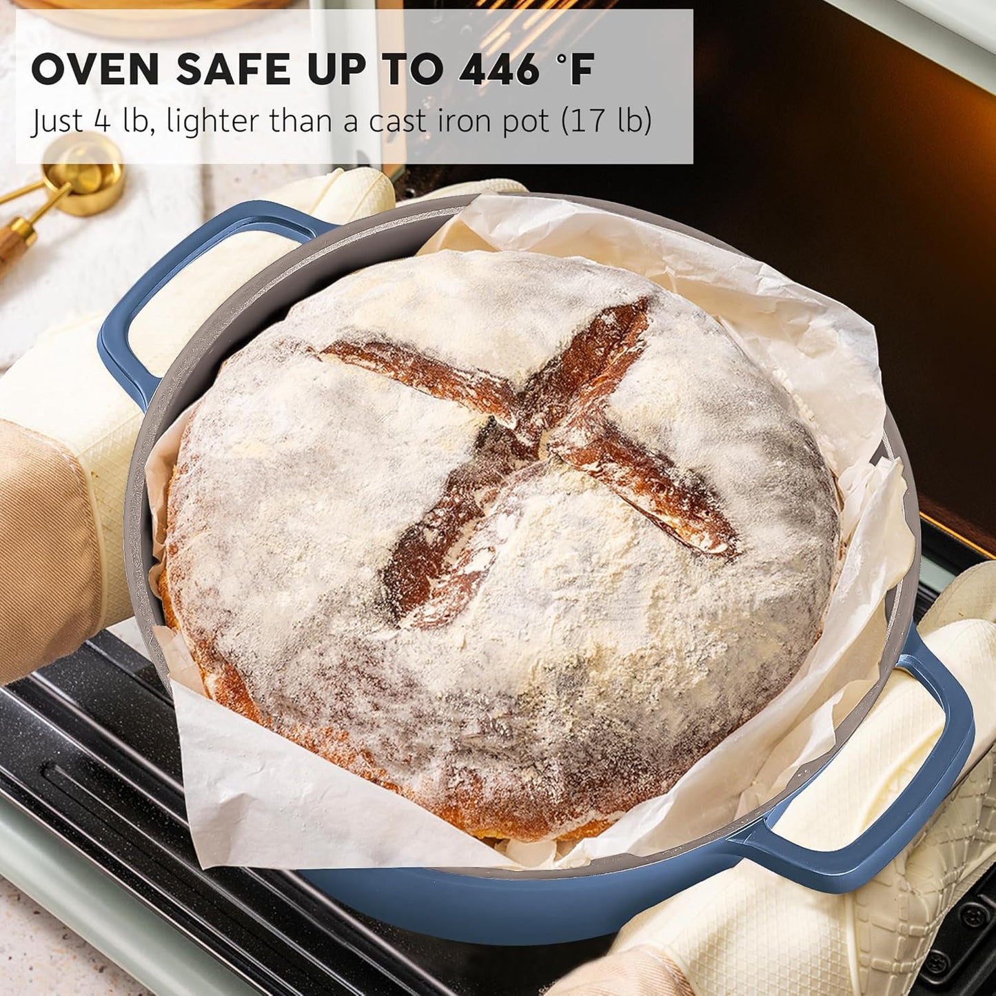 Large Dutch Oven Pot with Lid-7.5QT Cast Aluminum Oven Pot with Two Handles Lightweight for Bread Baking Braising and Roasting(Blue)