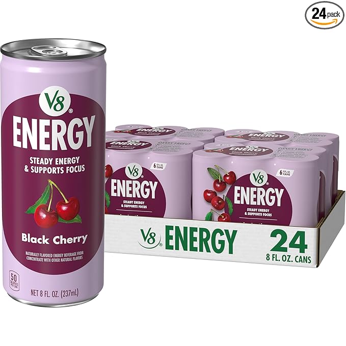 V8 Energy Black Cherry Energy Drink, 8 fl oz Can (24 Pack)